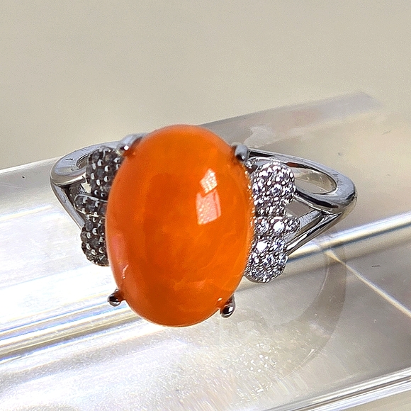 925 Sterling Silver Ring Sz 8.25 with Natural Orange Opal 10x14mm Gemstone - Picture 2 of 9